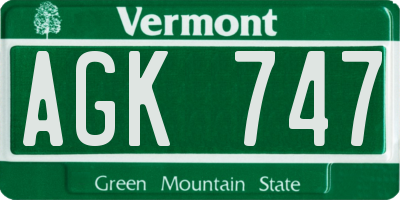 VT license plate AGK747