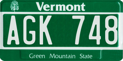 VT license plate AGK748