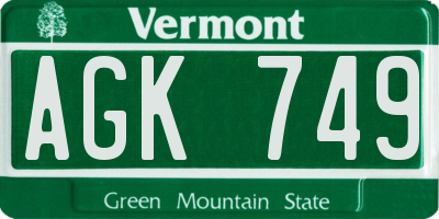VT license plate AGK749