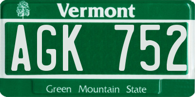 VT license plate AGK752