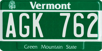VT license plate AGK762