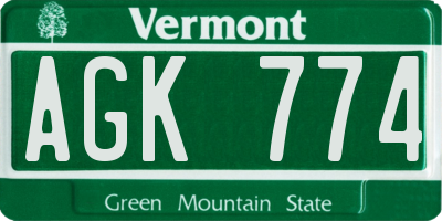 VT license plate AGK774