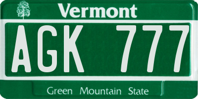 VT license plate AGK777