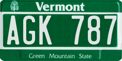VT license plate AGK787