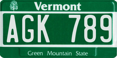VT license plate AGK789