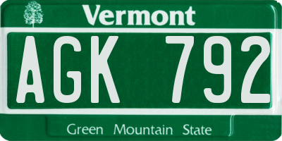 VT license plate AGK792