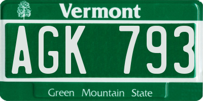 VT license plate AGK793