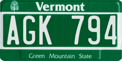 VT license plate AGK794