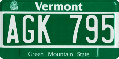 VT license plate AGK795