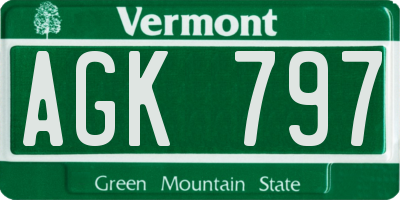 VT license plate AGK797