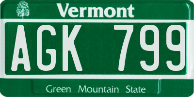 VT license plate AGK799