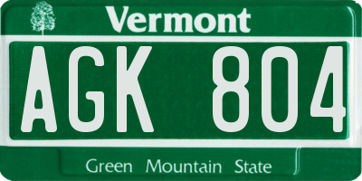 VT license plate AGK804