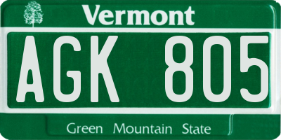 VT license plate AGK805
