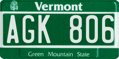 VT license plate AGK806