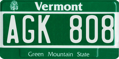 VT license plate AGK808