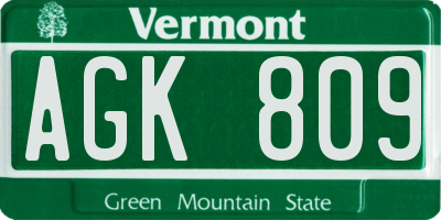 VT license plate AGK809