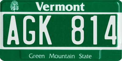VT license plate AGK814
