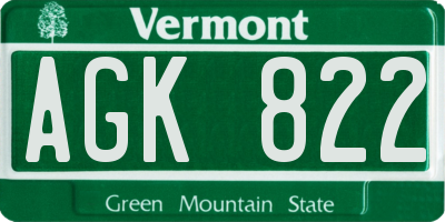 VT license plate AGK822