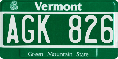 VT license plate AGK826