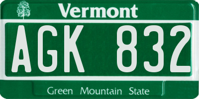 VT license plate AGK832