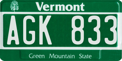 VT license plate AGK833