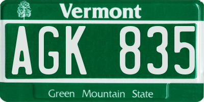 VT license plate AGK835
