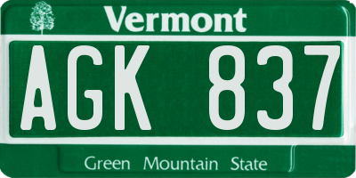 VT license plate AGK837