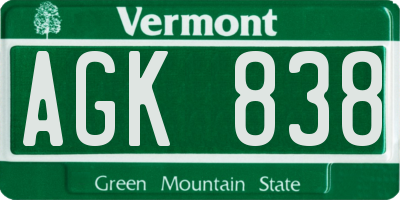 VT license plate AGK838