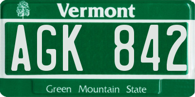 VT license plate AGK842