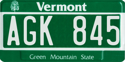 VT license plate AGK845