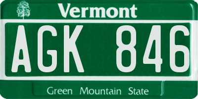 VT license plate AGK846