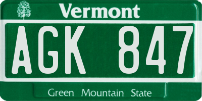 VT license plate AGK847