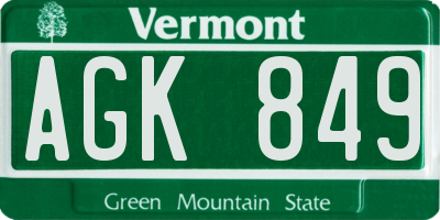 VT license plate AGK849