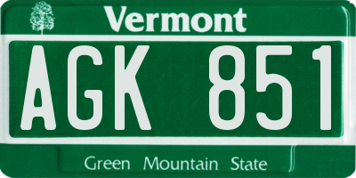 VT license plate AGK851