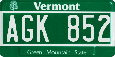VT license plate AGK852