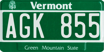 VT license plate AGK855