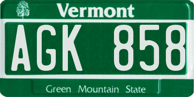 VT license plate AGK858