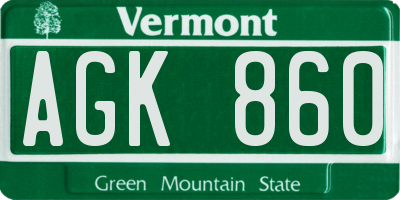 VT license plate AGK860