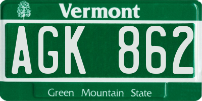 VT license plate AGK862