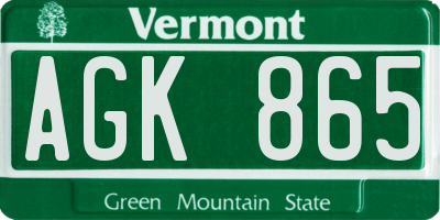 VT license plate AGK865