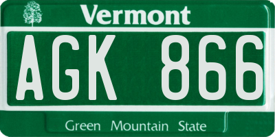 VT license plate AGK866