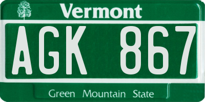 VT license plate AGK867