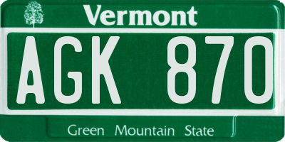 VT license plate AGK870