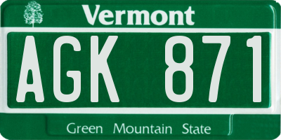 VT license plate AGK871