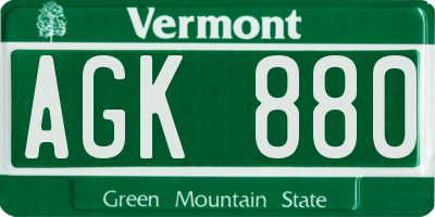 VT license plate AGK880