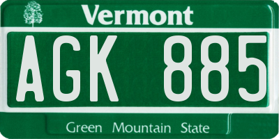 VT license plate AGK885