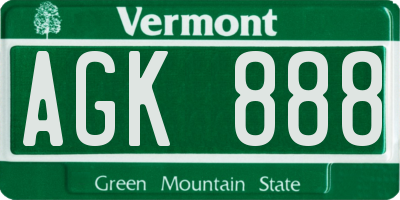 VT license plate AGK888