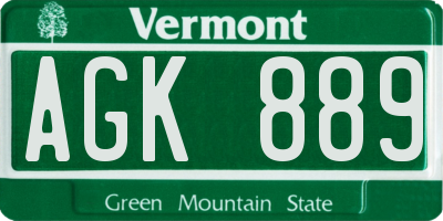 VT license plate AGK889