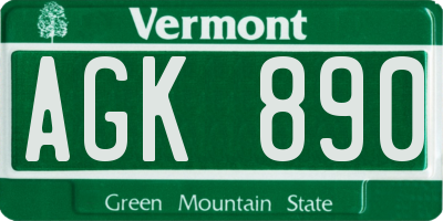 VT license plate AGK890