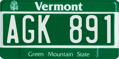 VT license plate AGK891